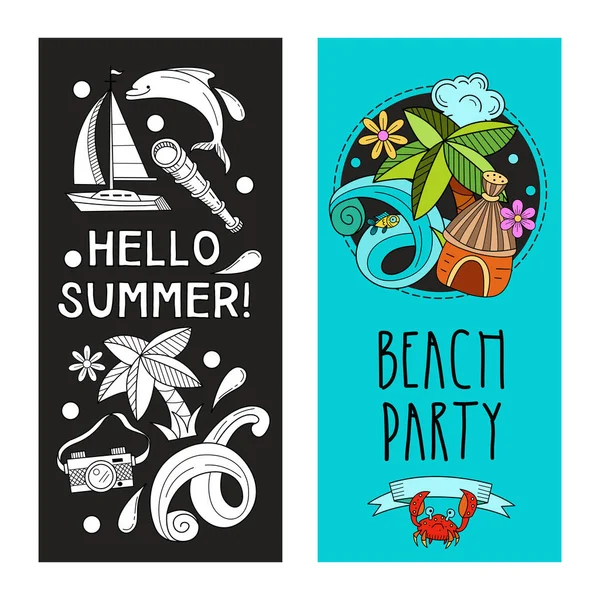 Cartoon Hand Drawn Doodle Summer Holiday Poster Design Template Very — Stock Vector