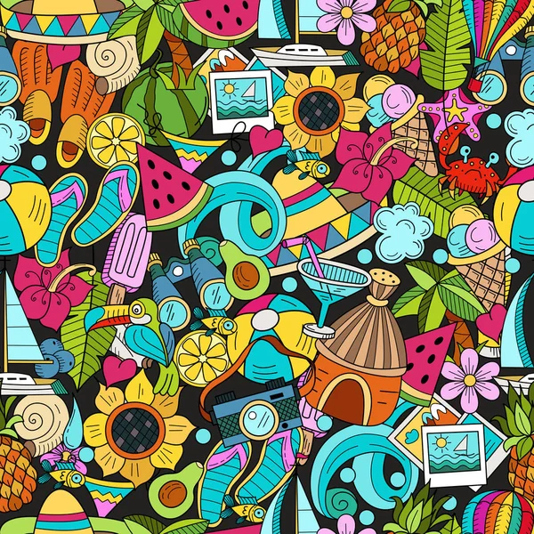 Безшовні Візерунок Мультфільм Боку Звернено Doodle Літній Відпочинок Плакат Шаблон — Безкоштовне стокове фото