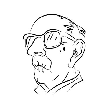 Gözlüklü yaşlı bir adam portresi. Elle çizilmiş. Kroki. Siyah-beyaz grafik.