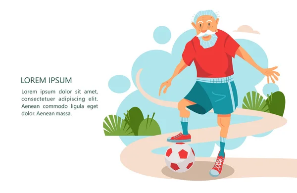 Starszy Pan Grający Piłkę Świeżym Powietrzu Prowadzi Zdrowy Aktywny Tryb — Wektor stockowy