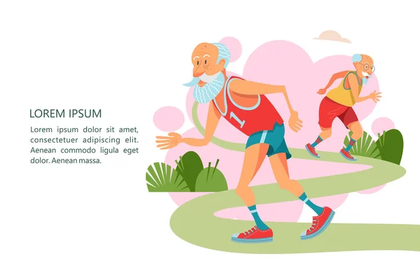 Ηλικιωμένοι Άνδρες Ασχολούνται Τρέξιμο Στον Καθαρό Αέρα Ζουν Έναν Υγιεινό — Διανυσματικό Αρχείο