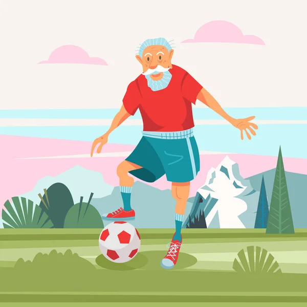 Anciano Jugando Fútbol Aire Libre Lleva Estilo Vida Saludable Activo — Foto de stock gratis