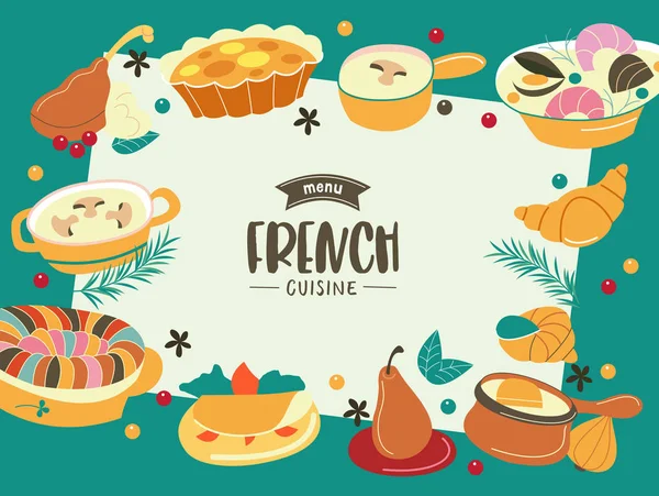 Francouzská Kuchyně Různá Jídla Skvělá Sada Vektorových Jídel — Stockový vektor
