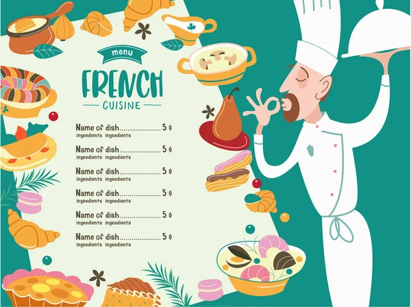Fransız Mutfağı Aşçı Bir Dizi Vektör Yemeği — Stok Vektör