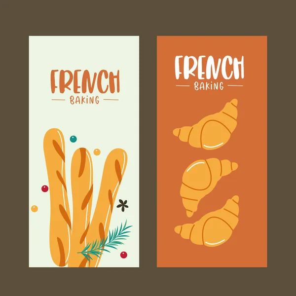 Pâtisseries Traditionnelles Françaises Pain Baguettes Croissants Illustration Vectorielle — Image vectorielle