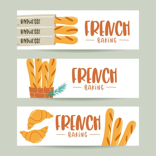 Tradiční Francouzské Pečivo Chleba Bagety Croissanty Vektorové Ilustrace — Stockový vektor