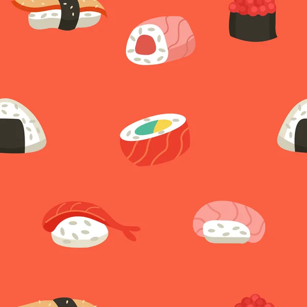 Cocina Japonesa Patrón Sin Costuras Rollos Sushi Japoneses Ilustración Vectorial — Vector de stock