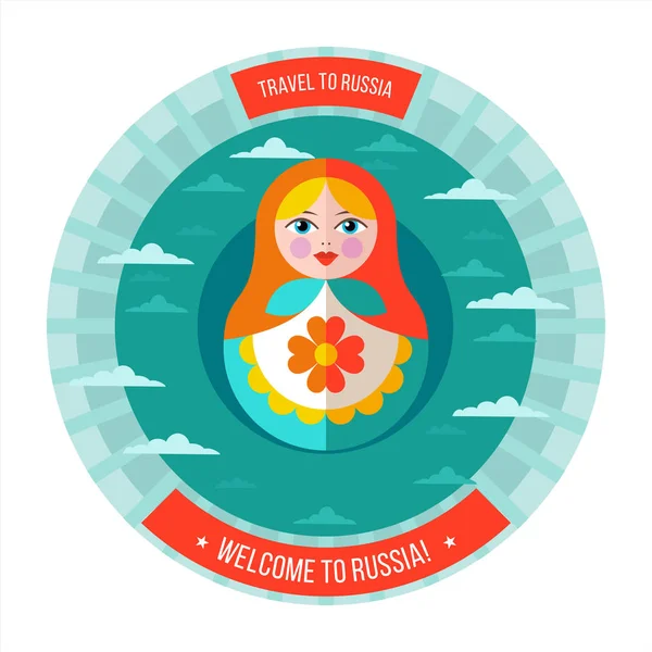 Muñeca Nacional Tradicional Rusa Matryoshka Ilustración Vectorial Viajar Rusia Bienvenido — Archivo Imágenes Vectoriales