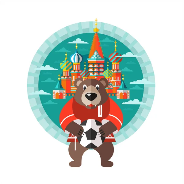 Viajar Para Rússia Para Copa Mundo Ilustração Vetorial Urso Russo — Vetor de Stock