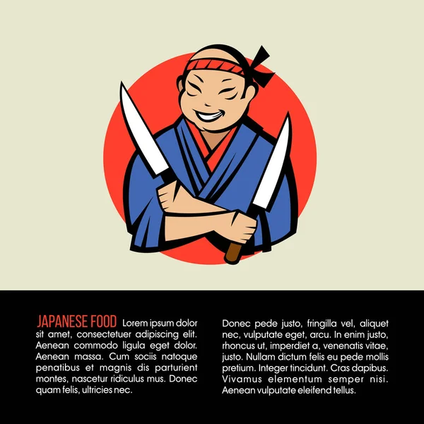 Japoński Kucharz Kimono Dwoma Nożami Logo Wektorowe Japońskiej Restauracji — Wektor stockowy