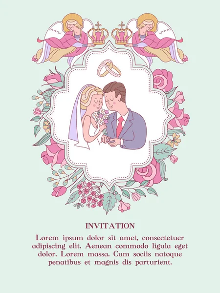 Joyeux Mariage Carte Mariage Une Invitation Mariage Mariée Marié Dans — Image vectorielle