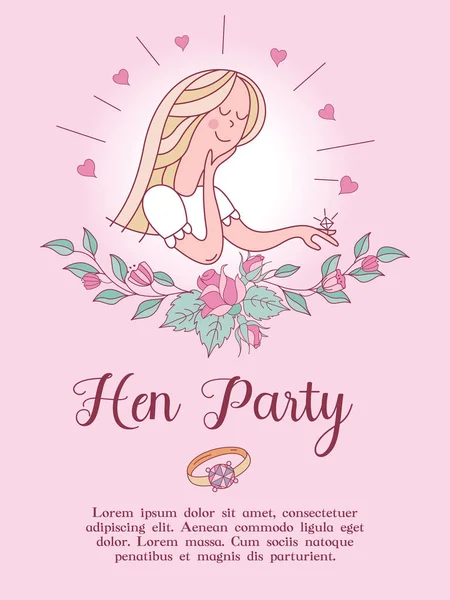 Invitation Bachelorette Party Wedding Charming Vector Illustration Beautiful Girl Ring — Stock Vector