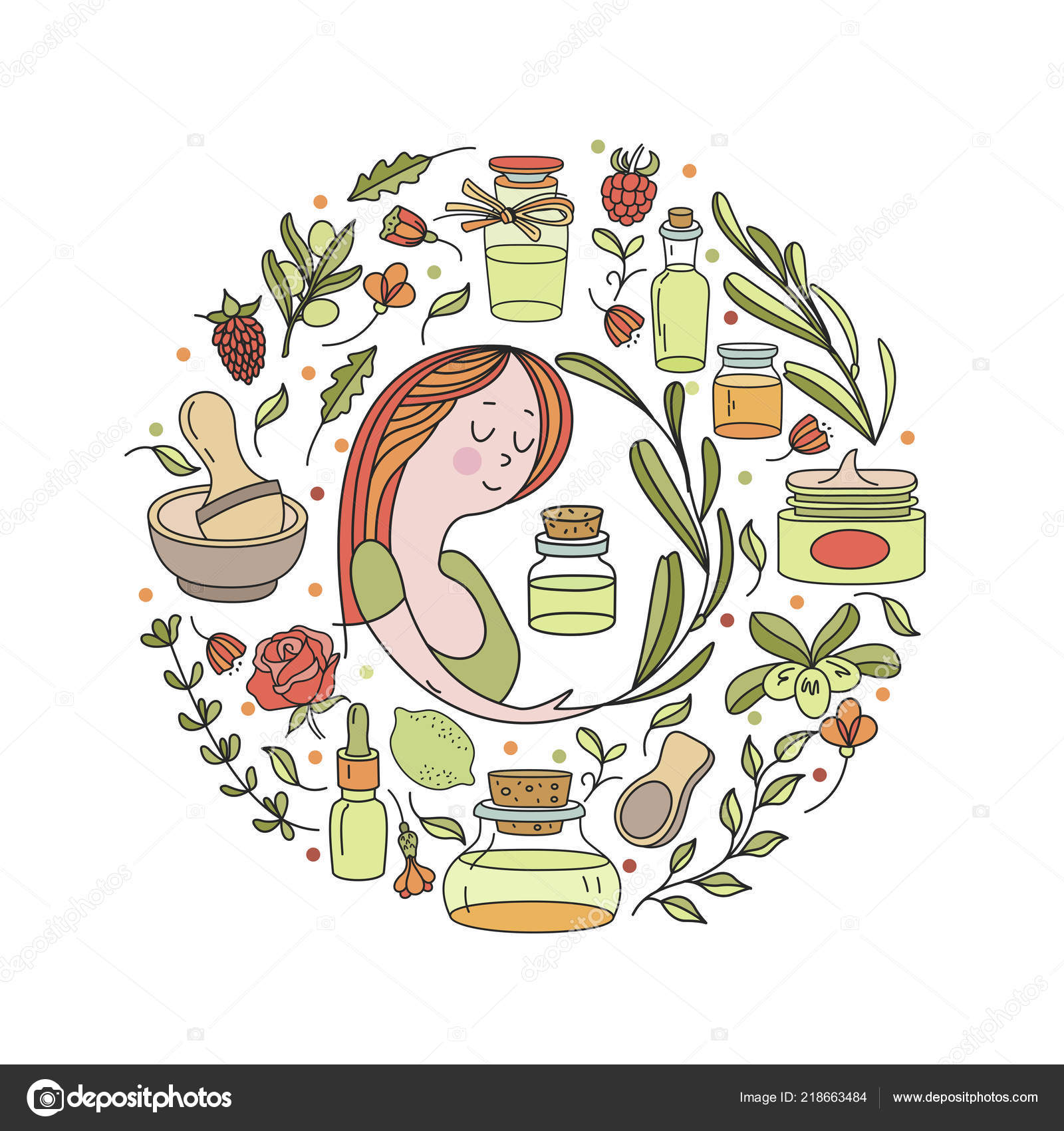 Herbal Cosmetics Aromatic Natural Oils Vector Illustration ...