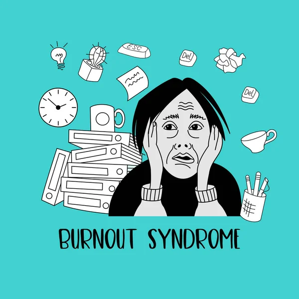 Salud Mental Síndrome Burnout Fatiga Crónica Depresión Trastorno Mental Mujer — Archivo Imágenes Vectoriales