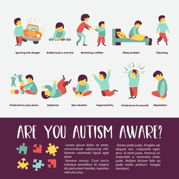 Autisme Premiers Signes Syndrome Autistique Chez Les Enfants Illustration Vectorielle — Image vectorielle