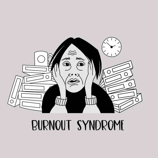 Saúde Mental Síndrome Burnout Fadiga Crônica Depressão Transtorno Mental Mulher — Vetor de Stock