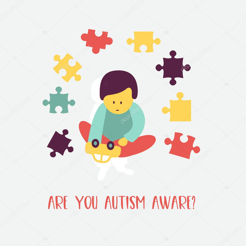 Autism. Early signs of autism syndrome in children. Vector emblem.  Children autism spectrum disorder ASD icon. Signs and symptoms of autism in a child.