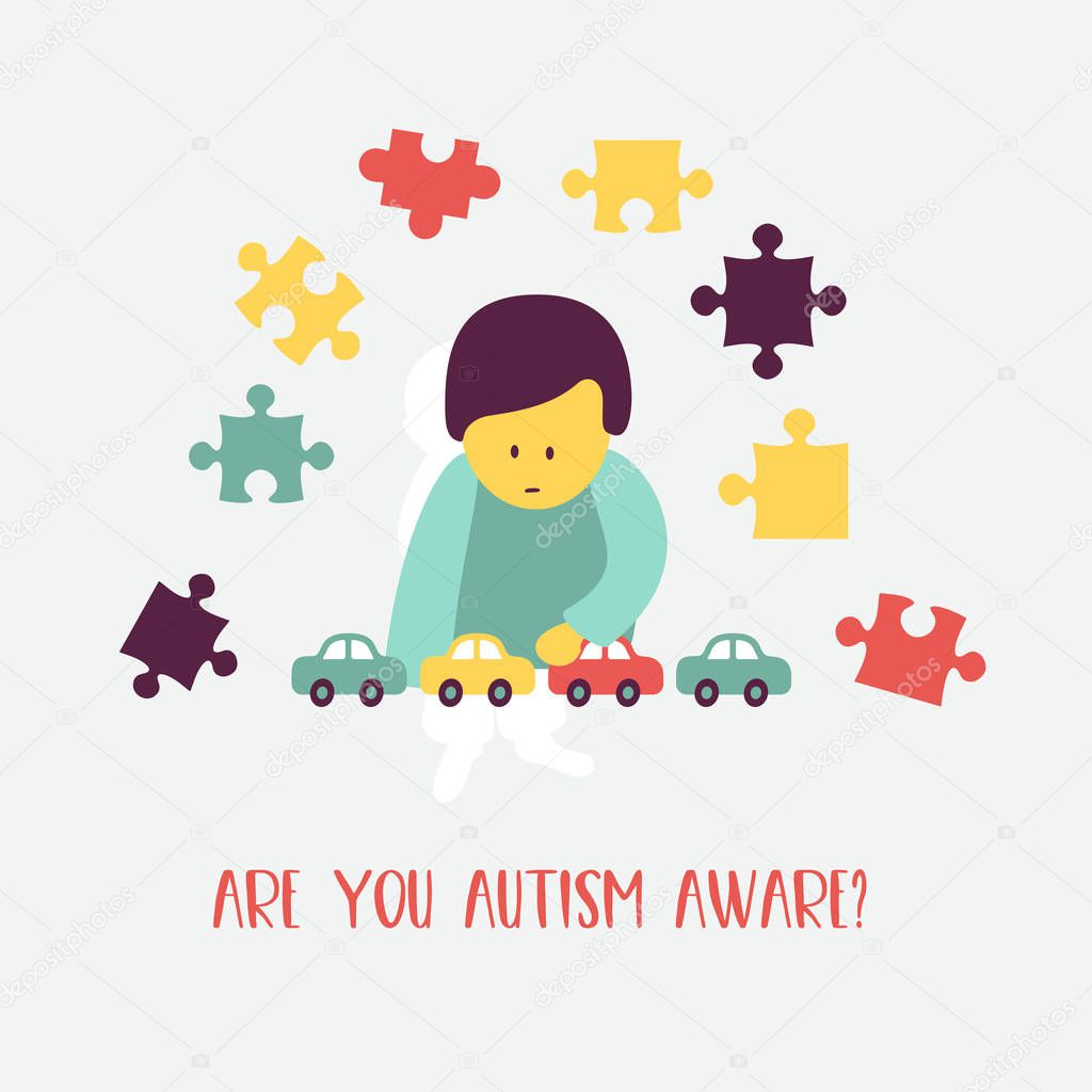 Autism. Early signs of autism syndrome in children. Vector emblem.  Children autism spectrum disorder ASD icon. Signs and symptoms of autism in a child.