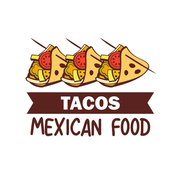 Tacos Popular Prato Mexicano Fast Food Ilustração Vetorial Estilo Cartoon — Vetor de Stock