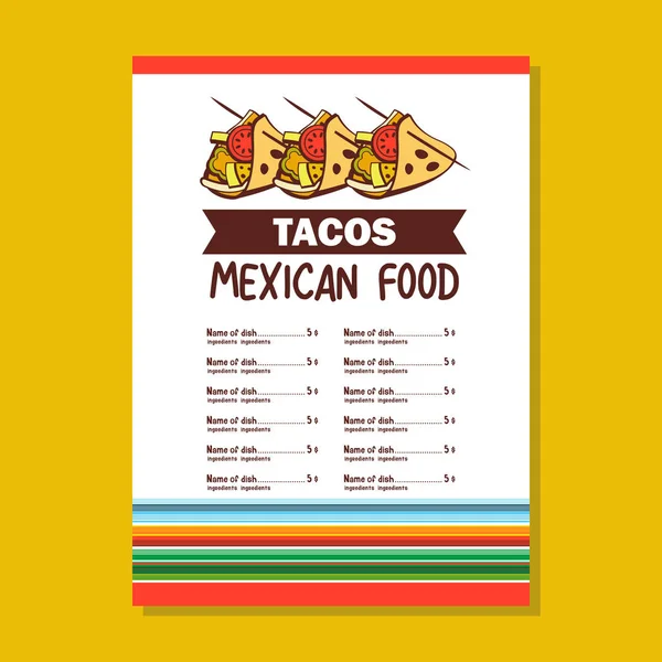 Menú Plantilla Tacos Popular Plato Mexicano Comida Rápida Ilustración Vectorial — Vector de stock