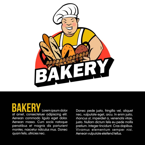 Милый Улыбающийся Пекарь Держит Большую Корзину Свежеиспеченного Хлеба Векторная Иллюстрация — стоковый вектор