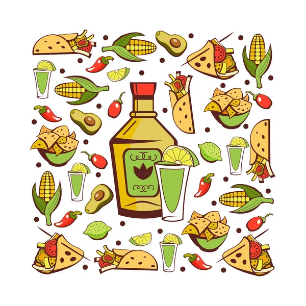 Comida Mexicana Conjunto Populares Platos Mexicanos Comida Rápida Ilustración Vectorial — Archivo Imágenes Vectoriales