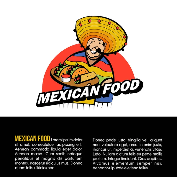 Wesoły Meksykanin Noszący Ponczo Paski Wielki Meksykański Kapelusz Trzyma Tacę — Wektor stockowy