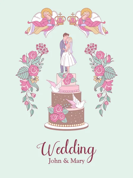 Feliz Boda Ilustración Vectorial Ceremonia Boda Tarjeta Boda Romántica Invitación — Archivo Imágenes Vectoriales