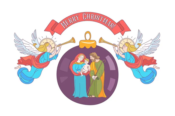 Joyeux Noël Carte Vœux Vectorielle Vierge Marie Enfant Jésus Saint — Image vectorielle