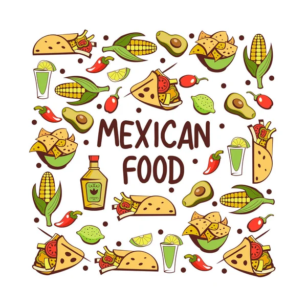 Comida Mexicana Conjunto Populares Platos Mexicanos Comida Rápida Ilustración Vectorial — Archivo Imágenes Vectoriales