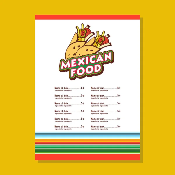 Menú Plantilla Burritos Popular Plato Mexicano Comida Rápida Ilustración Vectorial — Vector de stock