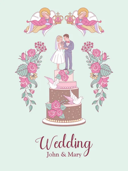 Feliz Boda Ilustración Vectorial Ceremonia Boda Tarjeta Boda Romántica Invitación — Archivo Imágenes Vectoriales