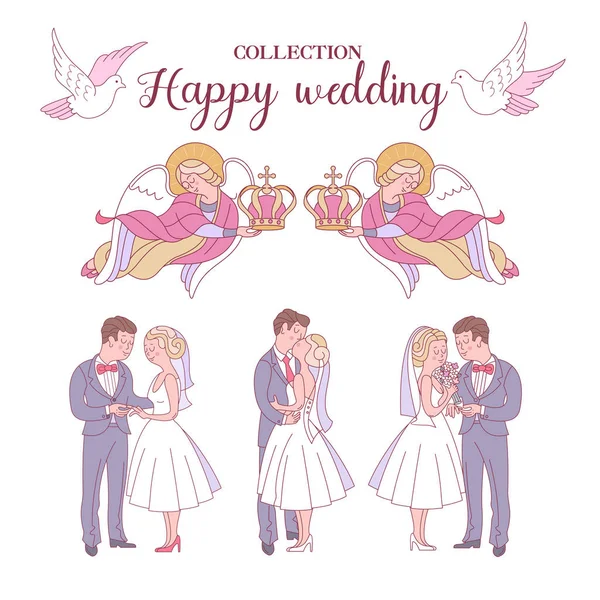 Szczęśliwego Ślubu Ilustracja Wektora Ceremonia Ślubna Panna Młoda Pan Młody — Wektor stockowy