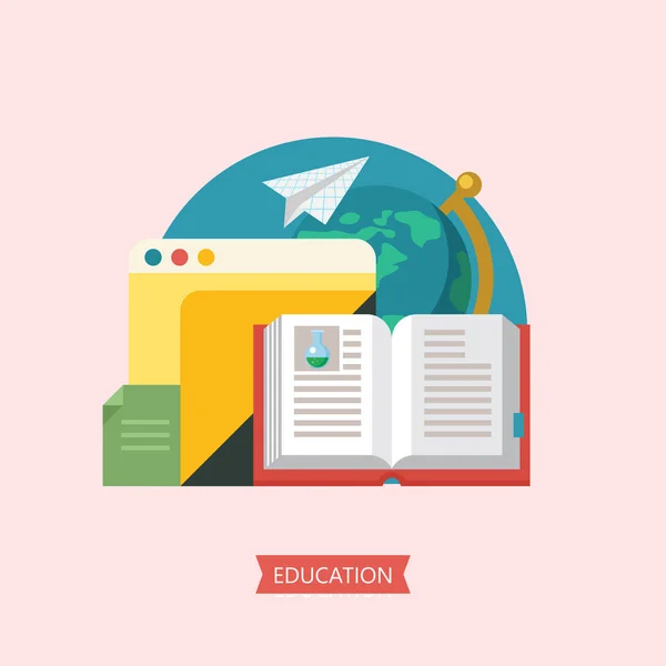 Godło Edukacji Logo Szkoły Lub Uczelni Otwartej Książki Globus Papierowy — Wektor stockowy