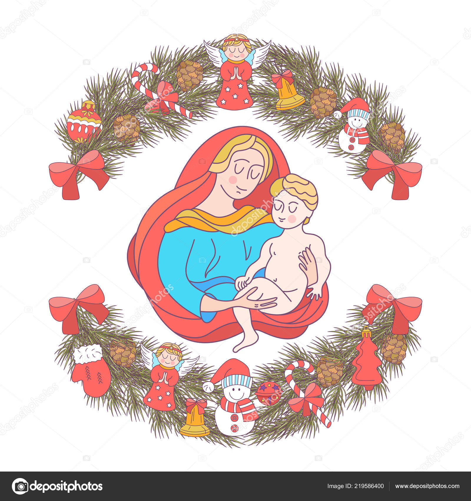 Merry Christmas Vector Christmas Card Fir Wreath Decorated