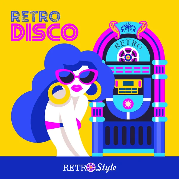 Retro Disco Párty Barevný Plakát Plakát Retro Stylu Krásná Dívka — Stockový vektor