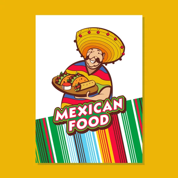 Мексиканська Їжа Популярні Мексиканської Кухні Фаст Фуд Смішні Мексиканець Пончо — стоковий вектор