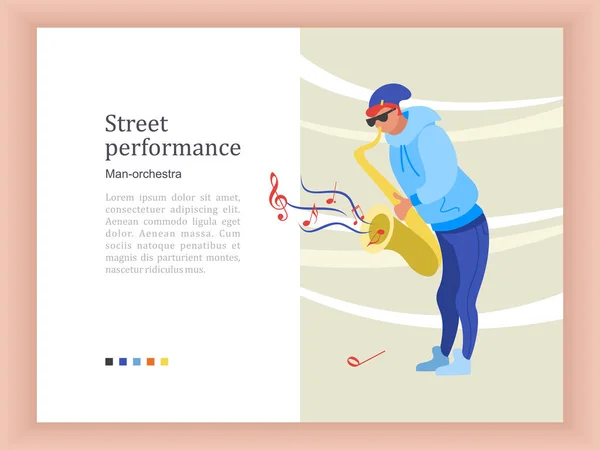 Musicien Rue Joue Saxophone Performance Dans Rue Spectacle Musical Illustration — Image vectorielle