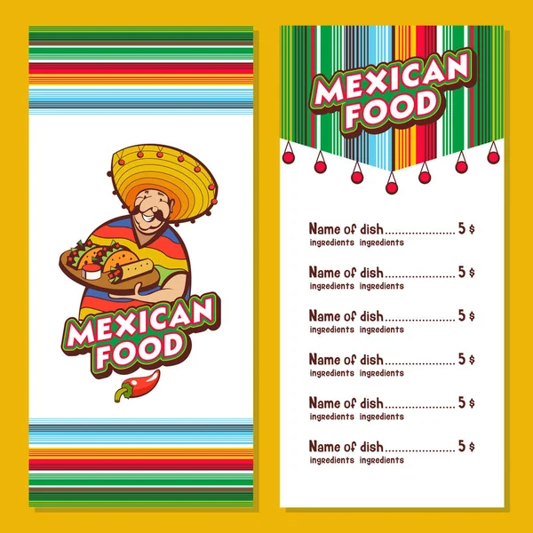 Mexické Jídlo Populární Mexické Jídlo Rychlé Občerstvení Legrační Mexické Pončo — Stockový vektor