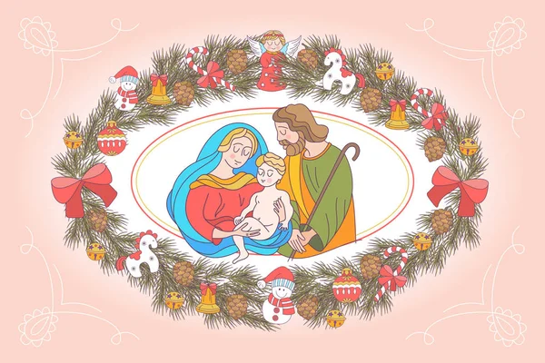 Buon Natale Ciao Biglietto Natale Vettoriale Ghirlanda Abete Decorata Con — Vettoriale Stock