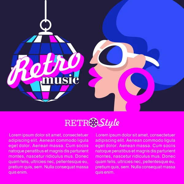 Fiesta Retro Disco Ilustración Vectorial Colorido Cartel Hermosa Chica Gafas — Vector de stock