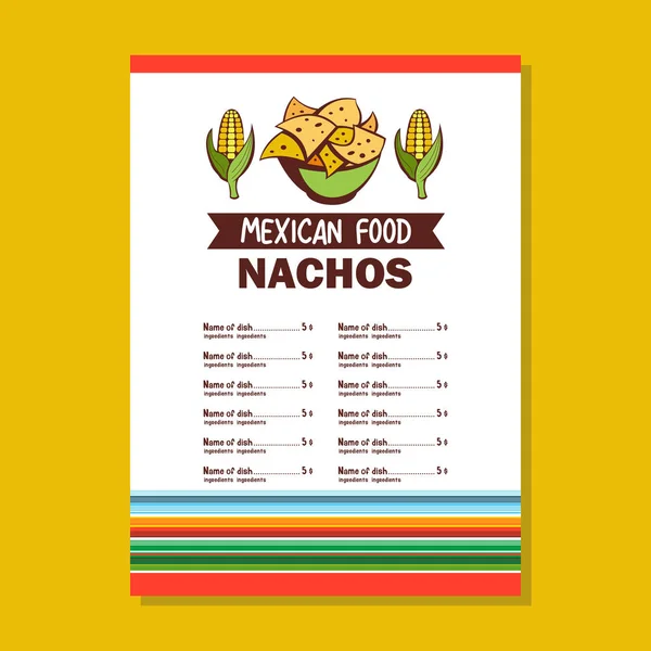 Makanan Meksiko Nachos Jagung Chip Tata Letak Menu Ilustrasi Vektor - Stok Vektor