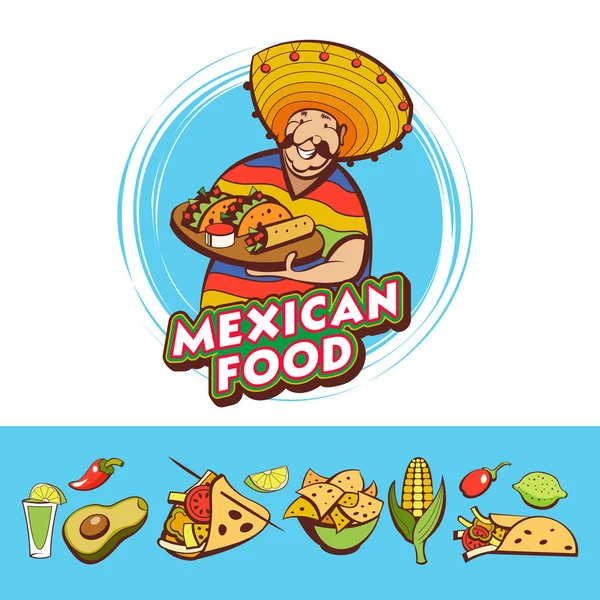 Comida Mexicana Comida Mexicana Popular Comida Rápida Divertido Mexicano Poncho — Vector de stock