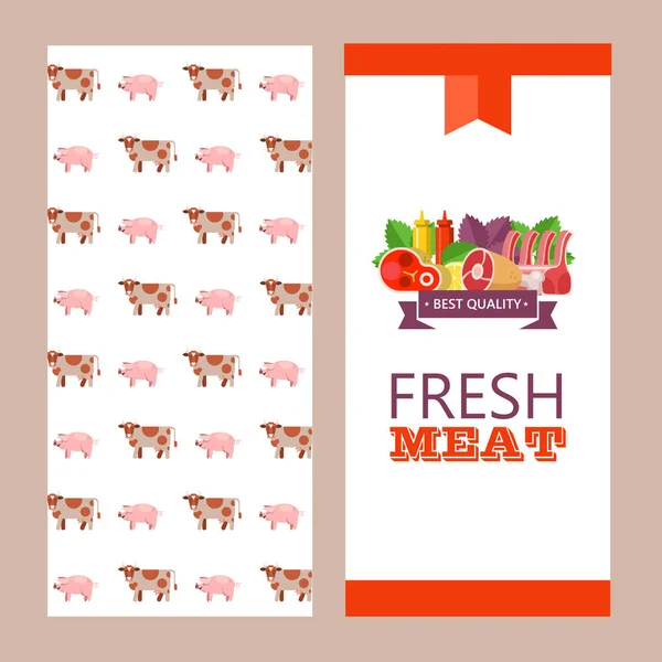 Carne Fresca Illustrazione Vettoriale Prodotto Ecologico Prodotti Agricoli Set Diversi — Vettoriale Stock