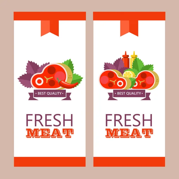 Carne Fresca Illustrazione Vettoriale Prodotto Ecologico Prodotti Agricoli Set Diversi — Vettoriale Stock