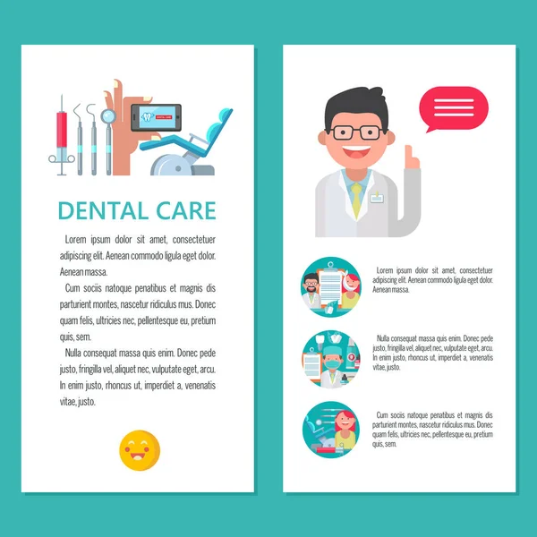 Cuidado Dental Ilustración Vectorial Estilo Plano Médico Dentista Amigable Conjunto — Archivo Imágenes Vectoriales