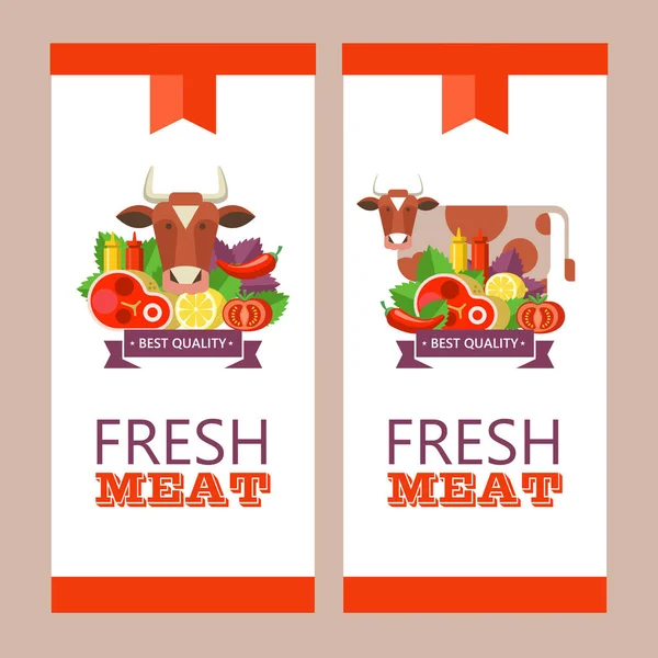 Carne Fresca Illustrazione Vettoriale Prodotto Ecologico Prodotti Agricoli Una Serie — Vettoriale Stock