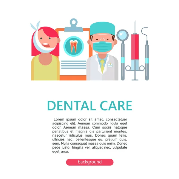 Cuidado Dental Ilustración Vectorial Estilo Plano Dentista Amigable Paciente Con — Archivo Imágenes Vectoriales