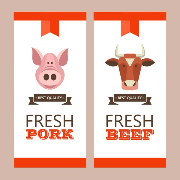Frischfleisch Vektorillustration Umweltfreundliches Produkt Landwirtschaftliche Produkte Süße Kuh Und Schwein — Stockvektor