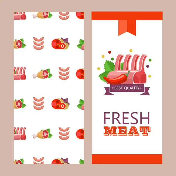 Färskt Kött Vektorillustration Miljövänlig Produkt Jordbruksprodukter Uppsättning Olika Köttprodukter — Stock vektor